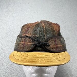 Stormy Kromer Hat Trapper Fitted Mens 7 1/4 Green Plaid Leather Ear Flap Winter